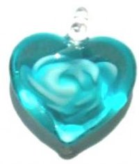1 21mm Turquoise & White Lampwork Heart Pendant